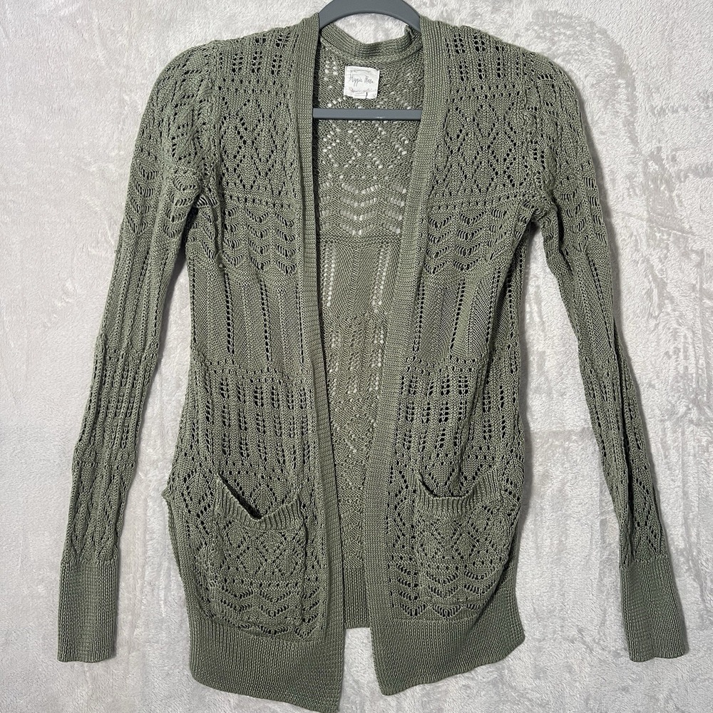 Hippie Rose Open Knit Open-front Cardigan Sweater Sz S Olive Green Boho Cottage - Picture 2 of 11